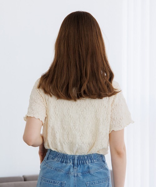 flower（フラワー）の「ハーフシャビーレーストップ3（Tシャツ/カットソー・レディース・アイボリー/ブラック・FREE）」の4枚目の写真