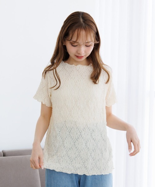 flower（フラワー）の「ハーフシャビーレーストップ3（Tシャツ/カットソー・レディース・アイボリー/ブラック・FREE）」の5枚目の写真