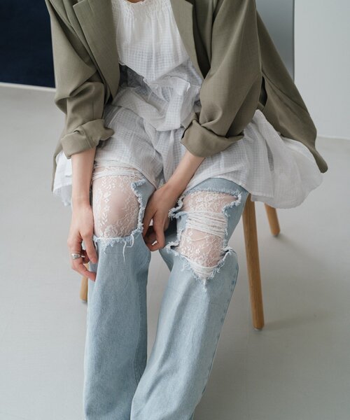 新品 kastane カスタネ レースデニムパンツ サイズ0 セール】【高身長サイズ追加/低身長サイズ/3サイズ展開/WEB限定