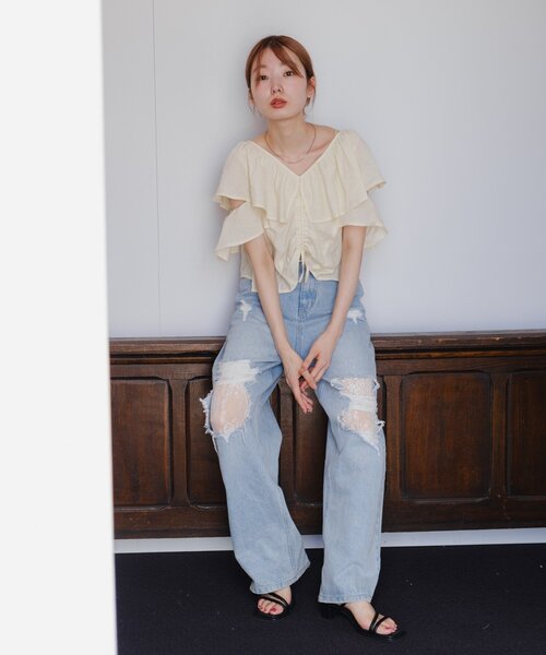 kastane レースデニムパンツ ブルー サイズ1 Kastane（カスタネ）の「【高身長サイズ追加/低身長サイズ/3