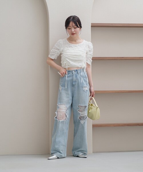 pink Kastane レース デニムパンツ 高身長サイズ追加/低身長サイズ/3サイズ展開/WEB限定サイズ