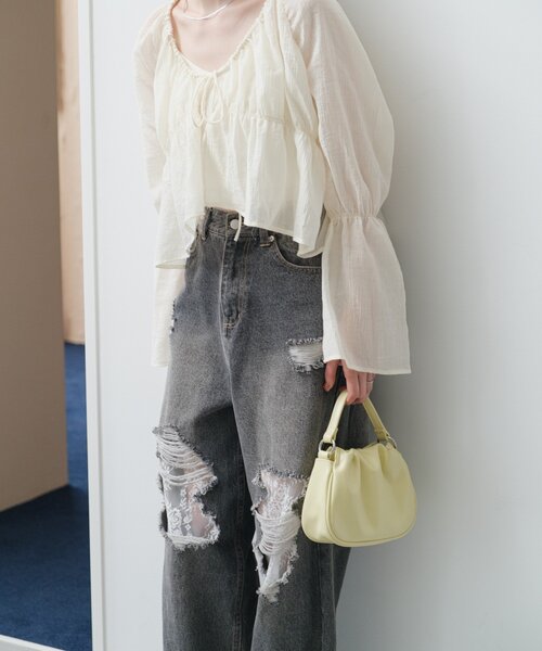 kastaneレースデニムパンツ ブラック サイズ1 セール】【高身長サイズ追加/低身長サイズ/3サイズ展開/WEB限定