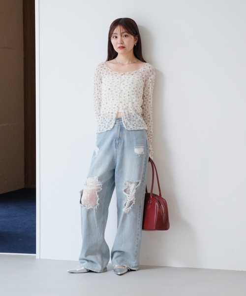 Kastane レースデニムパンツ サイズ1 高身長サイズ追加/低身長サイズ/3サイズ展開/WEB限定サイズ