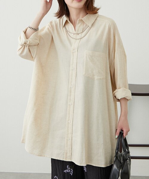 WILLOW（ウィロー）の「【willow】リネン混チュニックシャツ（シャツ/ブラウス・レディース・ブラック/ベージュ・ONE SIZE）」の22枚目の写真