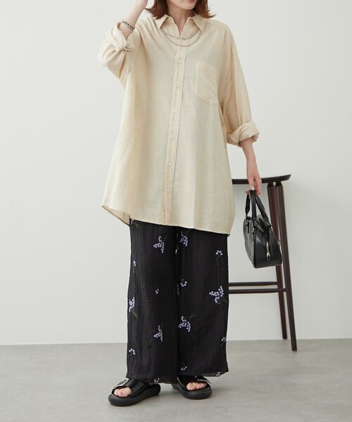 WILLOW（ウィロー）の「【willow】リネン混チュニックシャツ（シャツ/ブラウス・レディース・ブラック/ベージュ・ONE SIZE）」の15枚目の写真