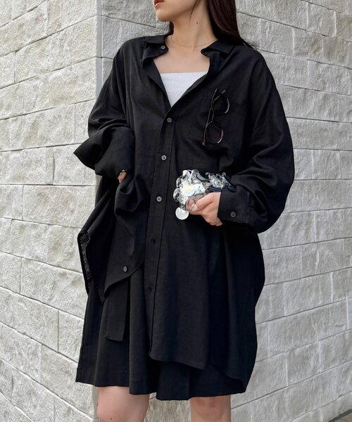 WILLOW（ウィロー）の「【willow】リネン混チュニックシャツ（シャツ/ブラウス・レディース・ブラック/ベージュ・ONE SIZE）」の13枚目の写真