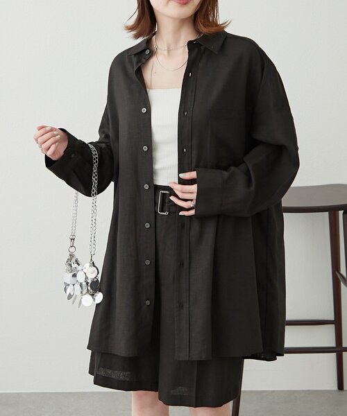 WILLOW（ウィロー）の「【willow】リネン混チュニックシャツ（シャツ/ブラウス・レディース・ブラック/ベージュ・ONE SIZE）」の9枚目の写真