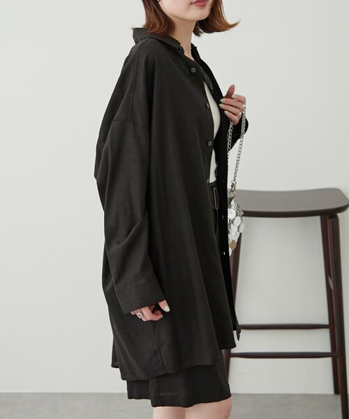 WILLOW（ウィロー）の「【willow】リネン混チュニックシャツ（シャツ/ブラウス・レディース・ブラック/ベージュ・ONE SIZE）」の7枚目の写真