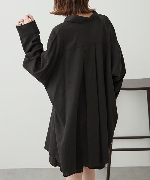 WILLOW（ウィロー）の「【willow】リネン混チュニックシャツ（シャツ/ブラウス・レディース・ブラック/ベージュ・ONE SIZE）」の4枚目の写真