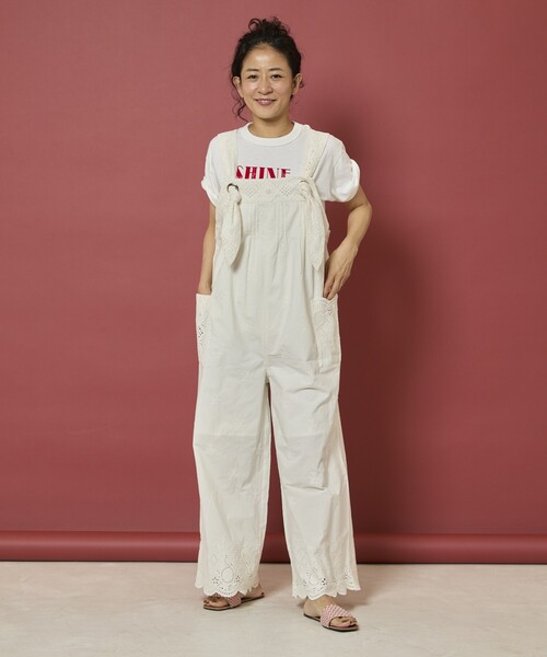 Freada（フリーダ）の「Freada/フリーダ カットワーク 刺繍 サロペット（サロペット/オーバーオール・レディース・ホワイト/ブラウン/ブラック・ﾌﾘ-）」の8枚目の写真