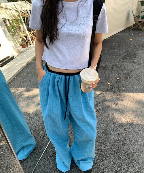 MEMECLE（メメクル）の「【 MEMECLE / メメクル 】チェックワイドイージーパンツ（その他パンツ・レディース・ブラック/ブルー・S/M/L）」の7枚目の写真