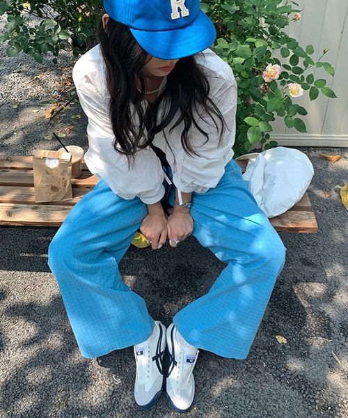 MEMECLE（メメクル）の「【 MEMECLE / メメクル 】チェックワイドイージーパンツ（その他パンツ・レディース・ブラック/ブルー・S/M/L）」の4枚目の写真