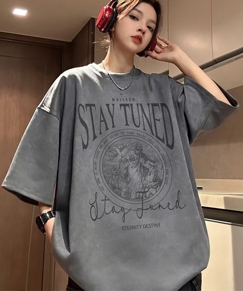 B.I.D.(ビーアイディー)の「《ベロアタッチオーバーサイズプリントTシャツ(Tシャツ/カットソー・メンズ・パープル/ブラック/グリーン/レッド/グレー/ブラウン・FREE)」の3枚目の写真
