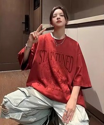 《ベロアタッチオーバーサイズプリントTシャツ