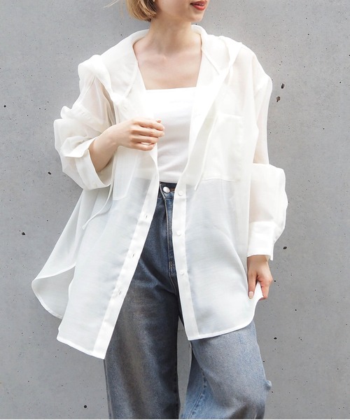 tiptop（ティップトップ）の「アソートシアーフードBIGシャツ（シャツ/ブラウス・レディース・オフホワイト/ピンク/チャコールグレー/ブルー系その他/ブラック系その他・FREE）」の7枚目の写真