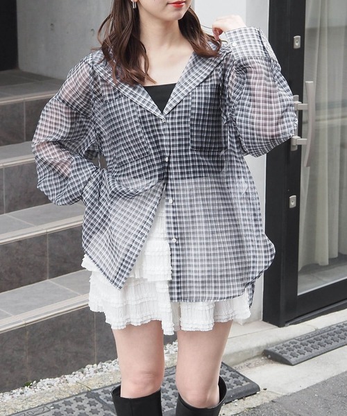 アンソフィー UN-SOPHIE Emboss sheer big shirts 半袖シャツ UCB230524 ブルー サイズ：F KIC_140-4392-0115-310_prod1?