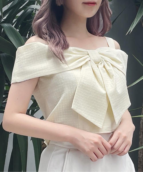 abc une face（アーベーセーアンフェイス）の「オフショルリボンブラウス（シャツ/ブラウス・レディース・ブラック/グリーン/ホワイト/イエロー/ホワイト系その他・FREE）」の5枚目の写真