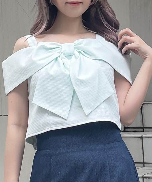 abc une face（アーベーセーアンフェイス）の「オフショルリボンブラウス（シャツ/ブラウス・レディース・ブラック/グリーン/ホワイト/イエロー/ホワイト系その他・FREE）」の4枚目の写真