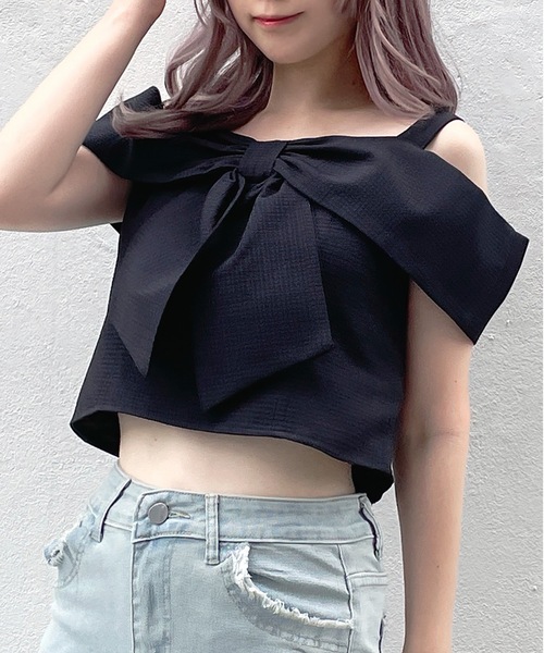 abc une face（アーベーセーアンフェイス）の「オフショルリボンブラウス（シャツ/ブラウス・レディース・ブラック/グリーン/ホワイト/イエロー/ホワイト系その他・FREE）」の3枚目の写真