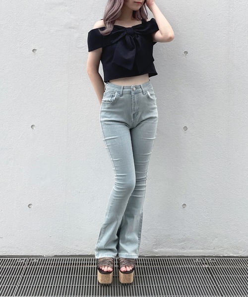 abc une face（アーベーセーアンフェイス）の「オフショルリボンブラウス（シャツ/ブラウス・レディース・ブラック/グリーン/ホワイト/イエロー/ホワイト系その他・FREE）」の6枚目の写真