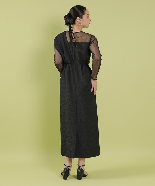 Kana ジャガードワンピース セール】フラワー ジャガード ノットデザイン Iライン オケージョン