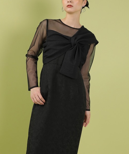 Kana（カナ）の「フラワー ジャガード ノットデザイン Iライン オケージョンドレス ワンピース ドレス 結婚式 お呼ばれ（ドレス・レディース・ブラウン/キャメル/ブラック・M）」の5枚目の写真