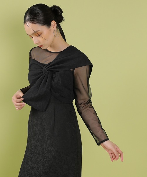 Kana（カナ）の「フラワー ジャガード ノットデザイン Iライン オケージョンドレス ワンピース ドレス 結婚式 お呼ばれ（ドレス・レディース・ブラウン/キャメル/ブラック・M）」の6枚目の写真