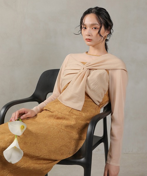 Kana（カナ）の「フラワー ジャガード ノットデザイン Iライン オケージョンドレス ワンピース ドレス 結婚式 お呼ばれ（ドレス・レディース・ブラウン/キャメル/ブラック・M）」の15枚目の写真