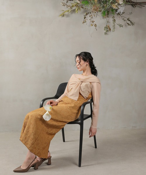 kana オケージョンドレス ブラウン Mサイズ シアーボックススリーブ オケージョン パンツドレス 結婚式ドレス