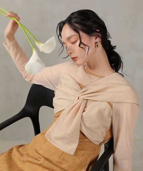 Kana（カナ）の「フラワー ジャガード ノットデザイン Iライン オケージョンドレス ワンピース ドレス 結婚式 お呼ばれ（ドレス・レディース・ブラウン/キャメル/ブラック・M）」の17枚目の写真