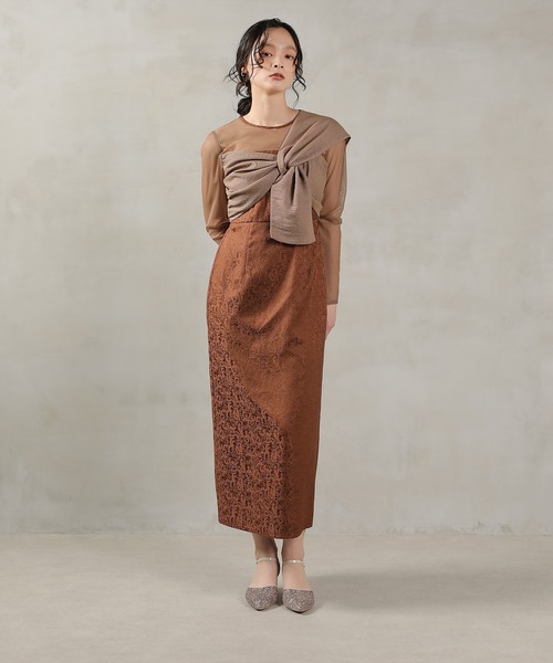 Kana（カナ）の「フラワー ジャガード ノットデザイン Iライン オケージョンドレス ワンピース ドレス 結婚式 お呼ばれ（ドレス・レディース・ブラウン/キャメル/ブラック・M）」の12枚目の写真