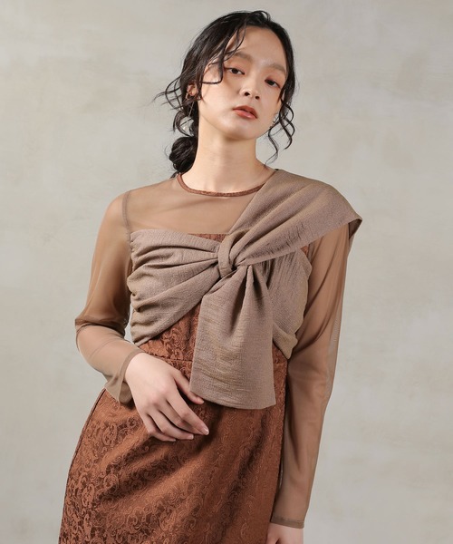 Kana（カナ）の「フラワー ジャガード ノットデザイン Iライン オケージョンドレス ワンピース ドレス 結婚式 お呼ばれ（ドレス・レディース・ブラウン/キャメル/ブラック・M）」の11枚目の写真