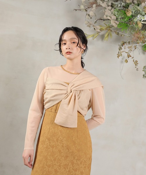 Kana（カナ）の「フラワー ジャガード ノットデザイン Iライン オケージョンドレス ワンピース ドレス 結婚式 お呼ばれ（ドレス・レディース・ブラウン/キャメル/ブラック・M）」の18枚目の写真