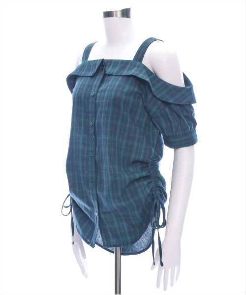 clear（クリア）の「オフショルチェックシャツ［大人カジュアル 夏］≪SS新作≫（シャツ/ブラウス・レディース・グリーン/ネイビー/オレンジ・F）」の9枚目の写真