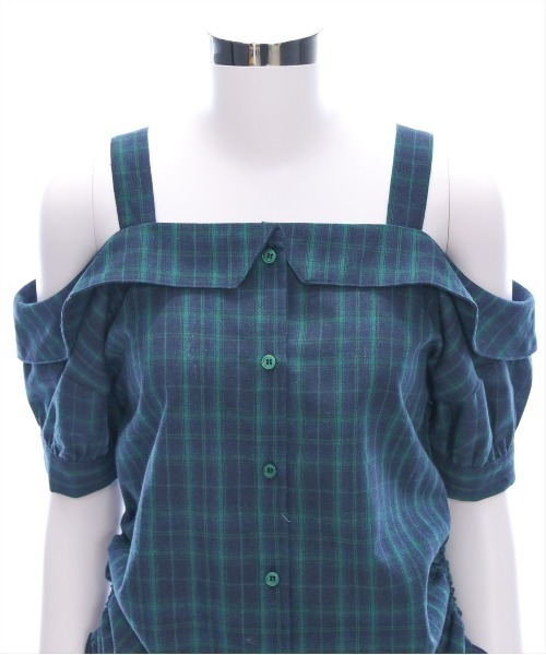 clear（クリア）の「オフショルチェックシャツ［大人カジュアル 夏］≪SS新作≫（シャツ/ブラウス・レディース・グリーン/ネイビー/オレンジ・F）」の13枚目の写真