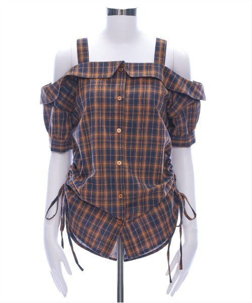clear（クリア）の「オフショルチェックシャツ［大人カジュアル 夏］≪SS新作≫（シャツ/ブラウス・レディース・グリーン/ネイビー/オレンジ・F）」の20枚目の写真