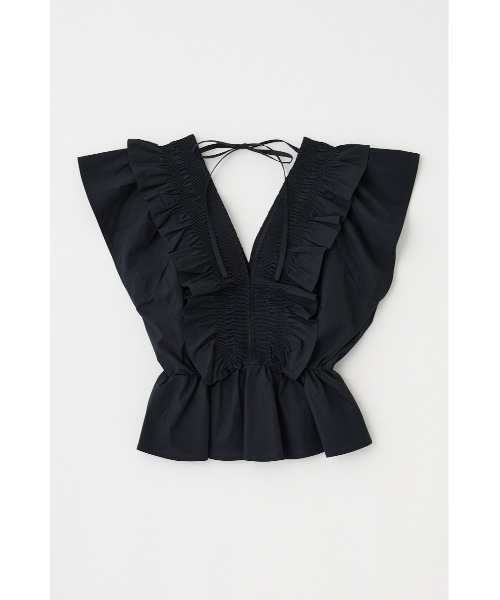 MOUSSY(マウジー)の「SHIRRING RUFFLE PEPLUM トップス(シャツ/ブラウス・レディース・ブラック/ホワイト・FREE)」の4枚目の写真
