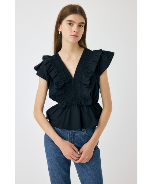 MOUSSY(マウジー)の「SHIRRING RUFFLE PEPLUM トップス(シャツ/ブラウス・レディース・ブラック/ホワイト・FREE)」の18枚目の写真