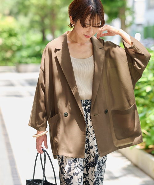 JOURNAL STANDARD relume(ジャーナルスタンダード レリューム)の「《追加3》シアーテーラードジャケット(テーラードジャケット・レディース・ブラウン/カーキ・FREE)」の6枚目の写真
