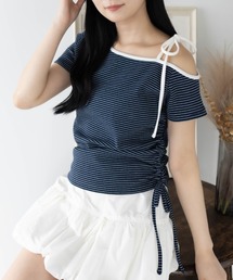 clear | ワンショル肩リボン半袖ボーダーカットソー[大人 カジュアル 夏]≪SS新作≫(Tシャツ/カットソー)