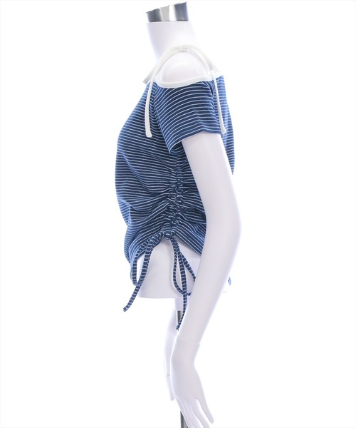 clear（クリア）の「ワンショル肩リボン半袖ボーダーカットソー[大人 カジュアル 夏]≪SS新作≫（Tシャツ/カットソー・レディース・レッド/ネイビー/オフホワイト・F）」の4枚目の写真