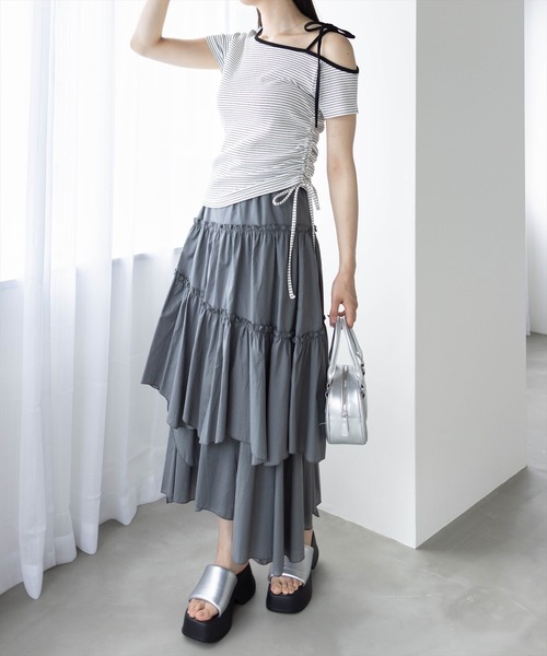 clear（クリア）の「ワンショル肩リボン半袖ボーダーカットソー[大人 カジュアル 夏]≪SS新作≫（Tシャツ/カットソー・レディース・レッド/ネイビー/オフホワイト・F）」の10枚目の写真