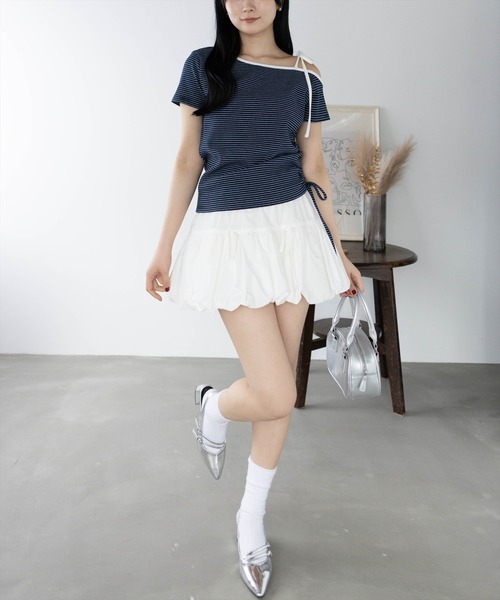 clear（クリア）の「ワンショル肩リボン半袖ボーダーカットソー[大人 カジュアル 夏]≪SS新作≫（Tシャツ/カットソー・レディース・レッド/ネイビー/オフホワイト・F）」の9枚目の写真