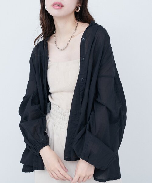 G814*ナチュラルビューティー☆シャツ☆ブラウス☆黒ブラック☆M NATURAL BEAUTY BASIC（ナチュラルビューティーベーシック）の