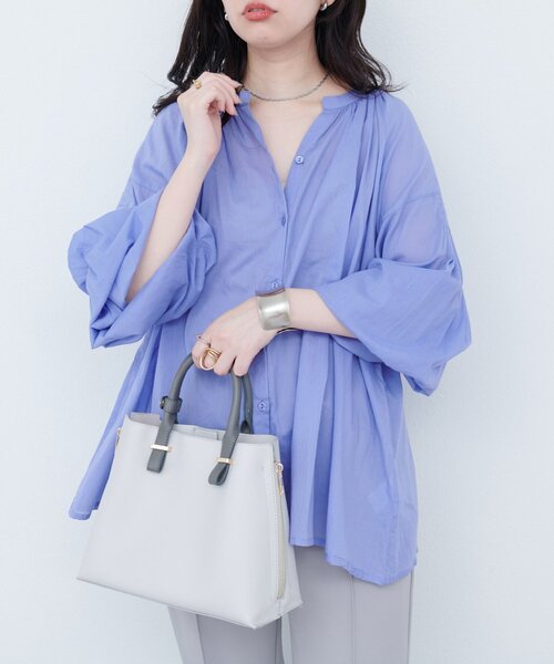 natural couture(ナチュラルクチュール)の「インド綿ピンタックギャザーブラウス(シャツ/ブラウス・レディース・ラベンダー/レッド/オフホワイト/サックスブルー/ブラック・FREE)」の18枚目の写真