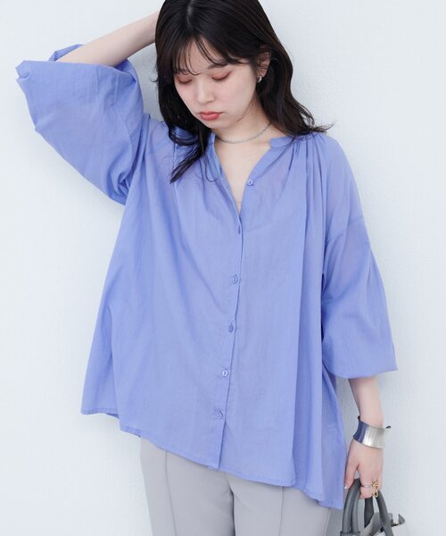 natural couture(ナチュラルクチュール)の「インド綿ピンタックギャザーブラウス(シャツ/ブラウス・レディース・ラベンダー/レッド/オフホワイト/サックスブルー/ブラック・FREE)」の17枚目の写真