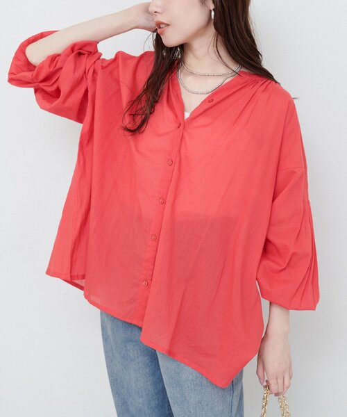 natural couture(ナチュラルクチュール)の「インド綿ピンタックギャザーブラウス(シャツ/ブラウス・レディース・ラベンダー/レッド/オフホワイト/サックスブルー/ブラック・FREE)」の13枚目の写真