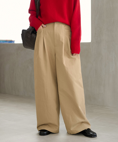 JOURNAL STANDARD relume（ジャーナルスタンダード　レリューム）の「《追加 / 新色》2タックワイドパンツ（チノパンツ・レディース・ベージュ/ブラック/カーキ・36/38）」の4枚目の写真
