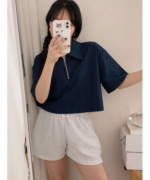VIVID LADY（ビビッドレディー）の「ハーフジップ 半袖ポロシャツ（Tシャツ/カットソー・レディース・ライトグレー/ブラック/ネイビー・FREE）」の3枚目の写真