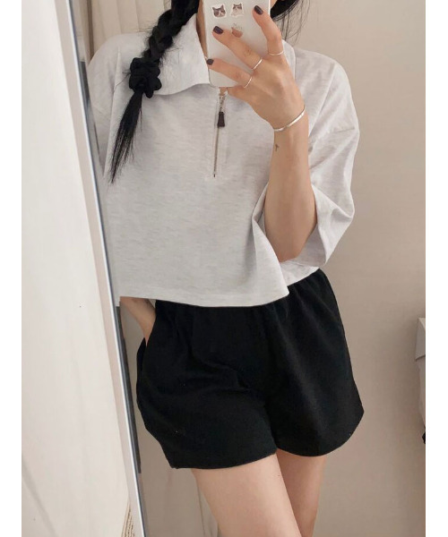 VIVID LADY（ビビッドレディー）の「ハーフジップ 半袖ポロシャツ（Tシャツ/カットソー・レディース・ライトグレー/ブラック/ネイビー・FREE）」の9枚目の写真